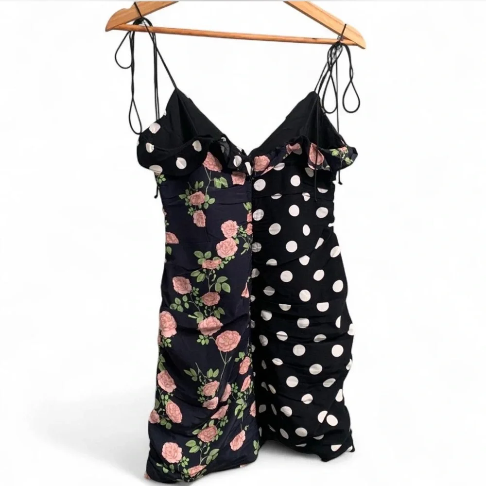 For Love And Lemons Mochi Shirred Mini Dress in the Noir Roses print size XS - Picture 5 of 6